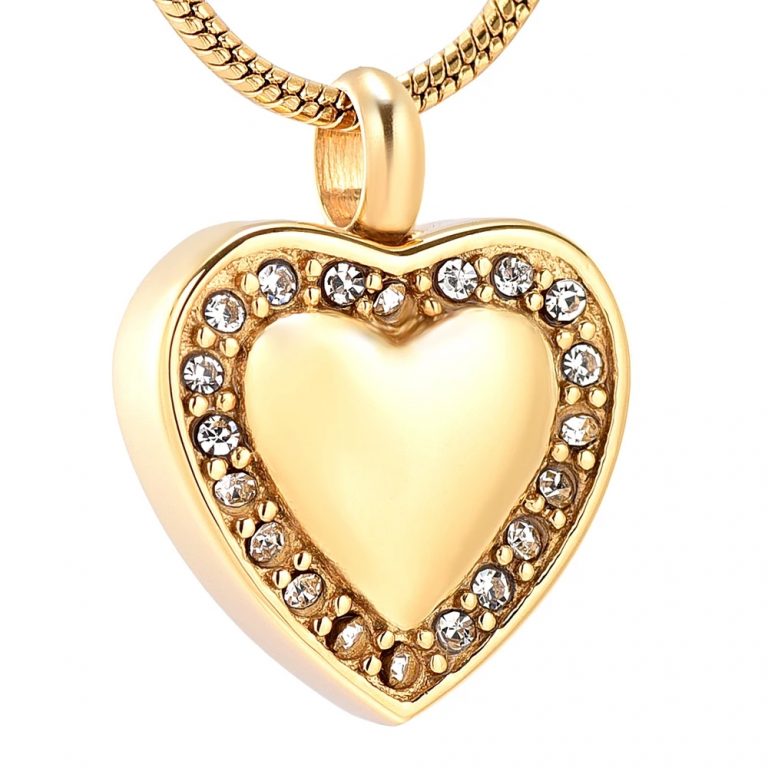 Diamante Gold Heart Cremation Pendant - Cremation Urns Direct